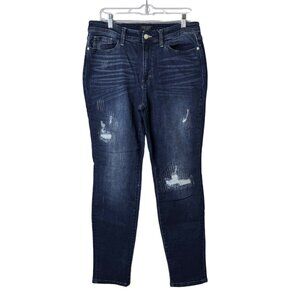 Judy Blue Boyfriend Jeans Sz 32 High‎ Rise Dark Wash Distressed Stretch 32x30